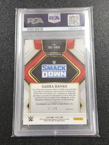 2022 Select WWE Sasha Banks Signature Selection Blue Prizm Auto /49 PSA 10