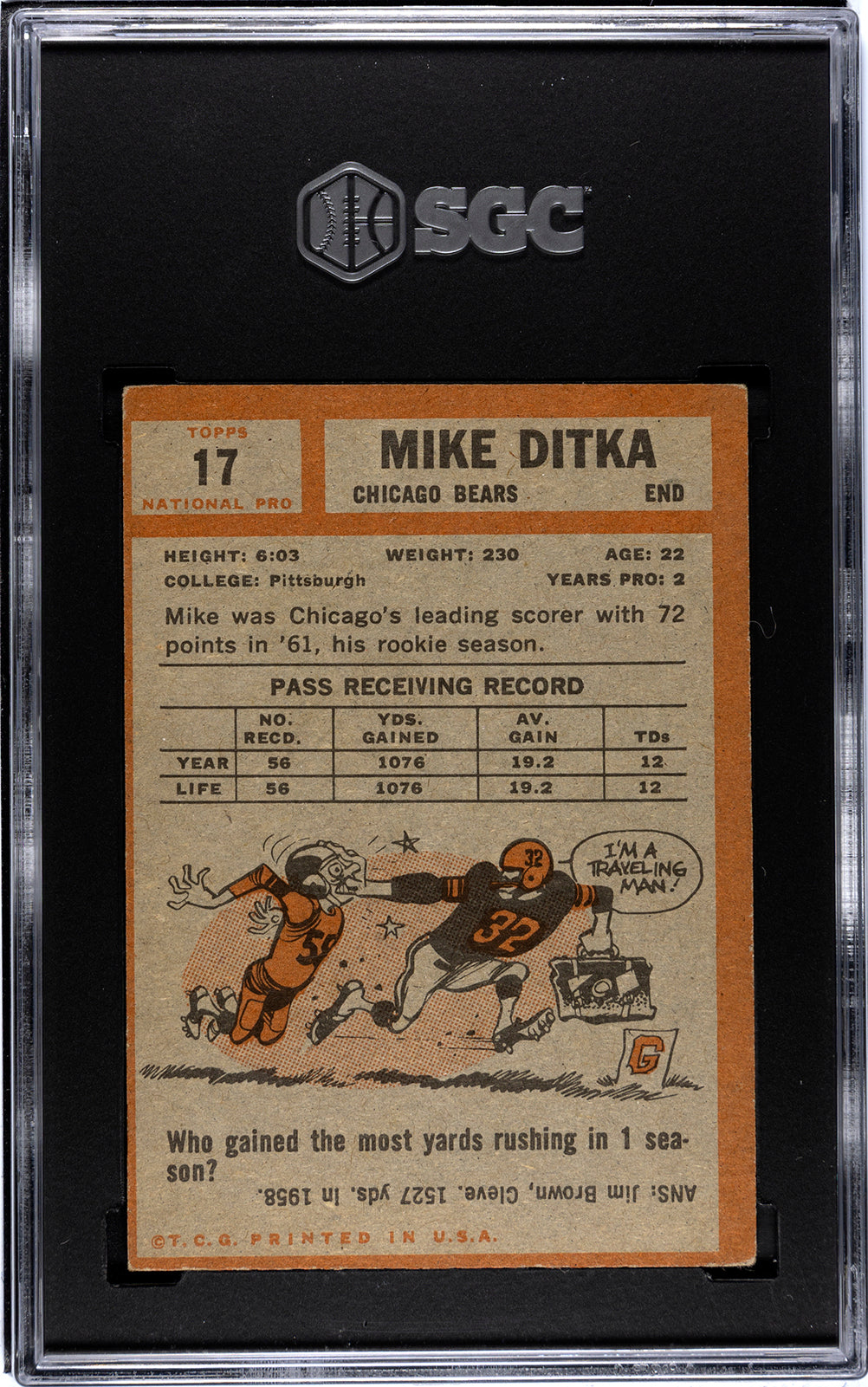 1962 Topps Mike Ditka #17 Rookie SGC 3