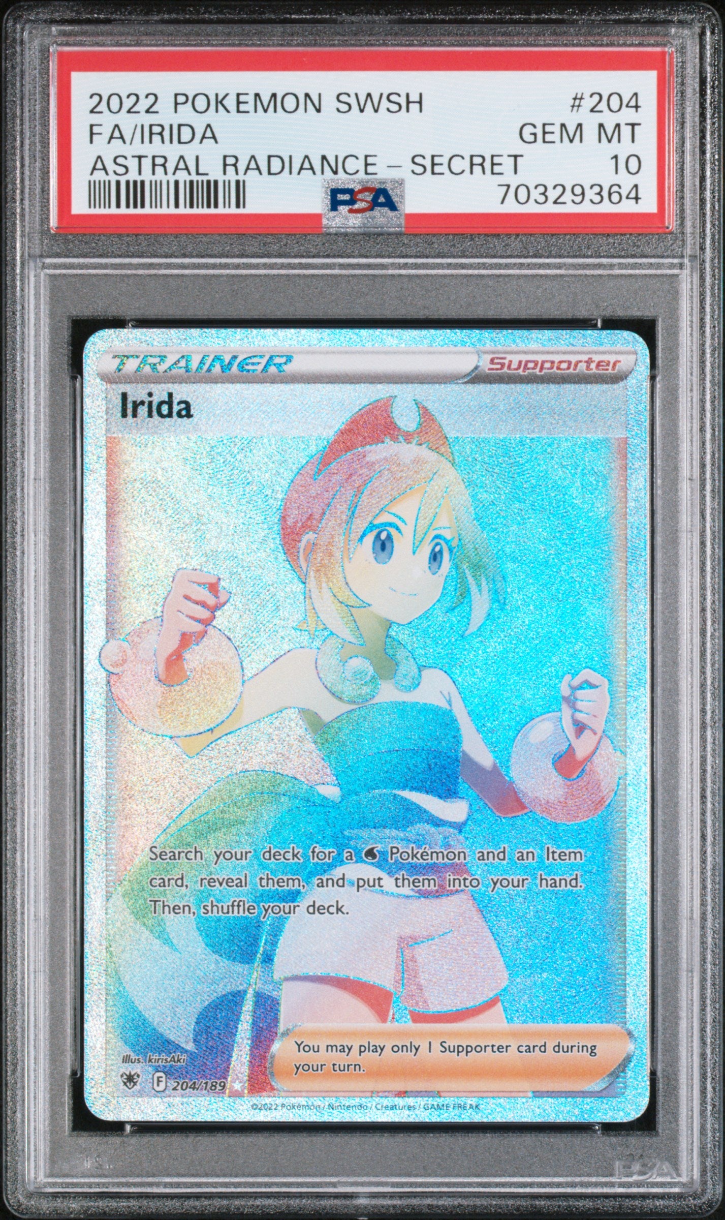 2022 Pokemon Sword & Shield Astral Radiance #204 Irida Astral Radiance-Secret PSA 10