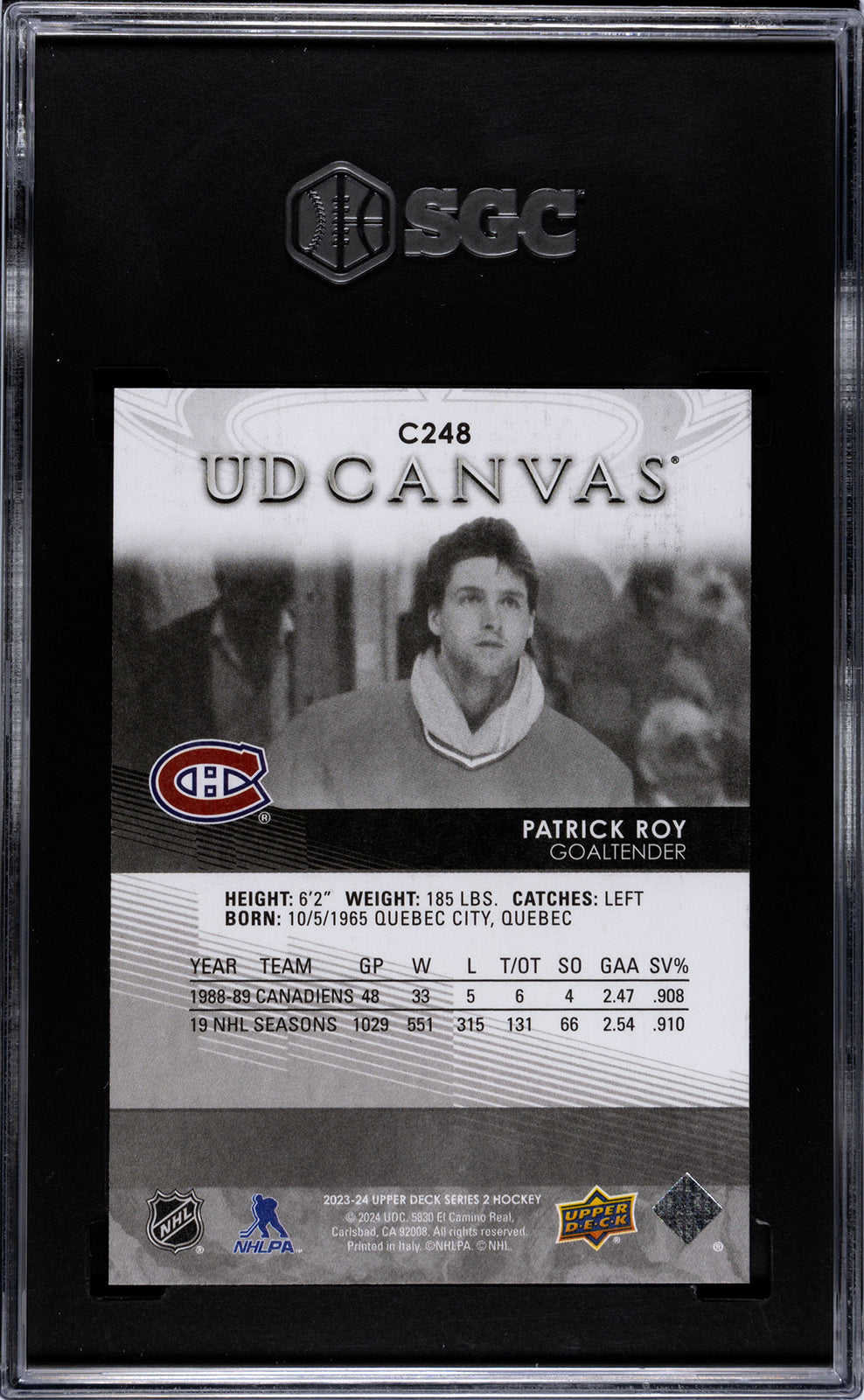 2023-24 Upper Deck #C248 Patrick Roy Black White SP SGC 10