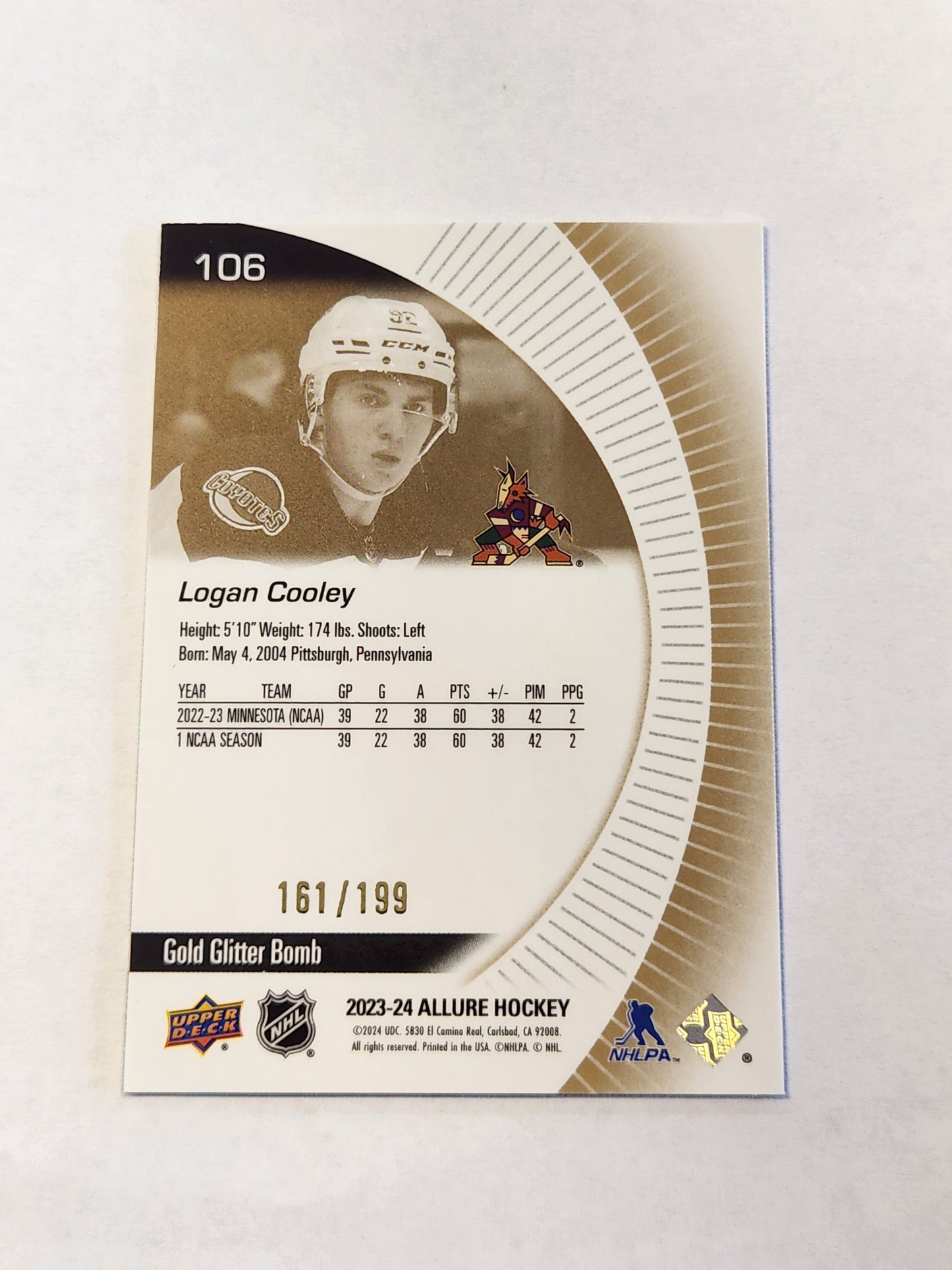 2023-24 Upper Deck Allure Logan Cooley Gold Glitter Bomb # /199