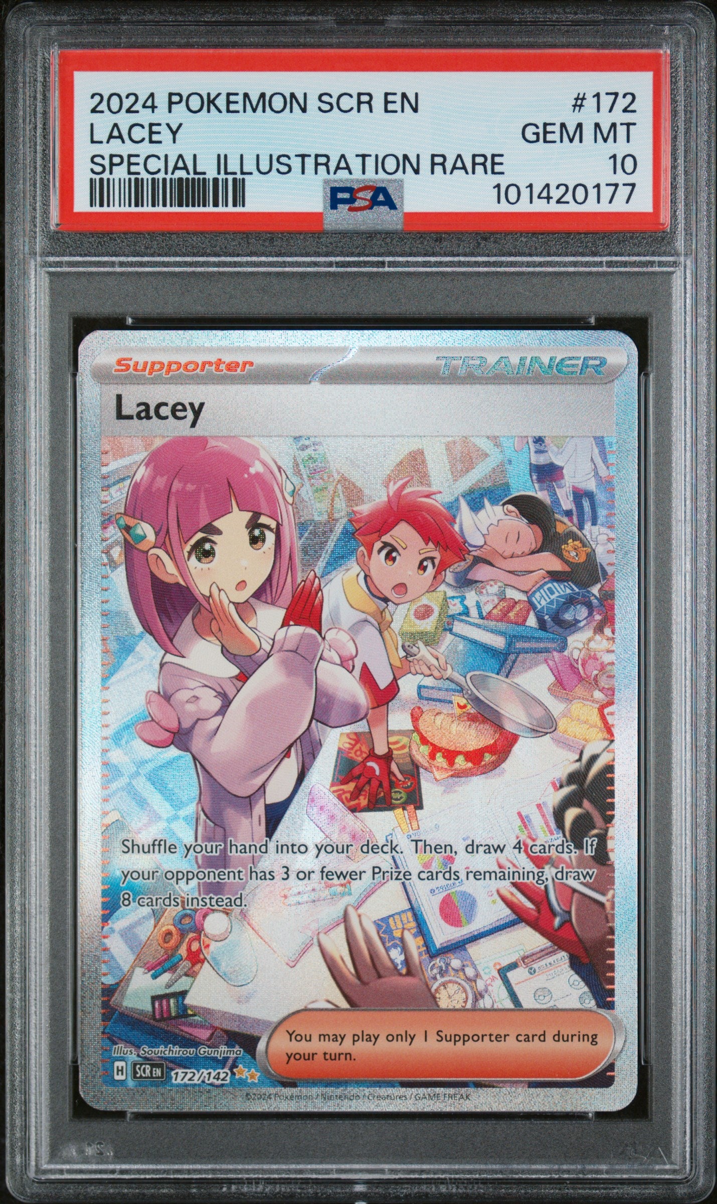 2024 Pokemon Scr En-Stellar Crown 172/142 Lacey Special Illustration Rare PSA 10