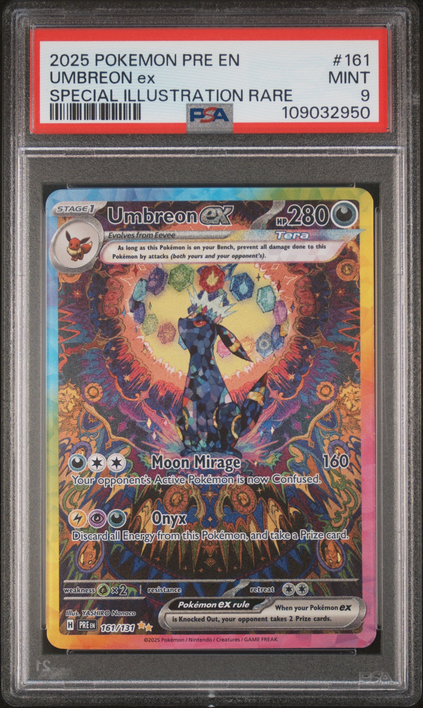 2025 Pokemon Pre En-Prismatic Evolutions #161 Umbreon Ex Special Illustration Rare PSA 9