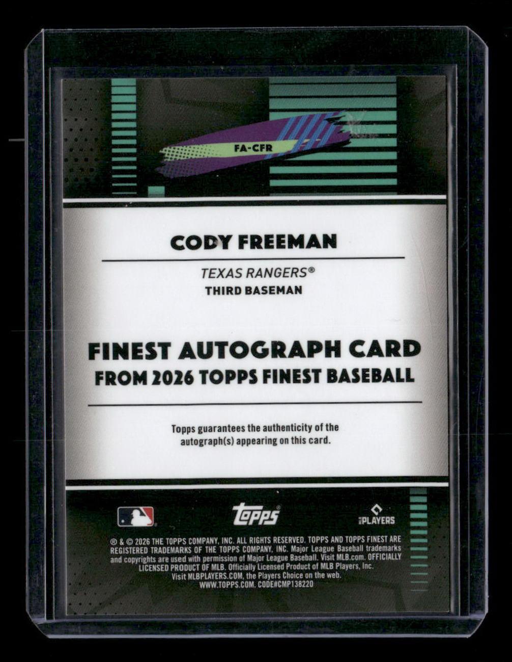 2026 Finest #FA-CFR Cody Freeman Finest Autographs Orange Refractor #/25