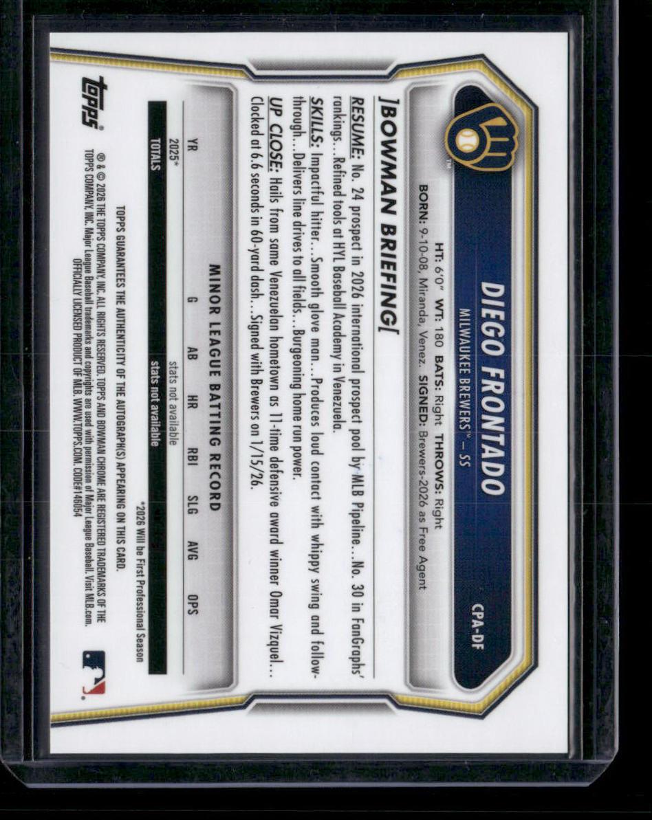 2026 Bowman Chrome #BCP-161 Diego Frontado Prospects