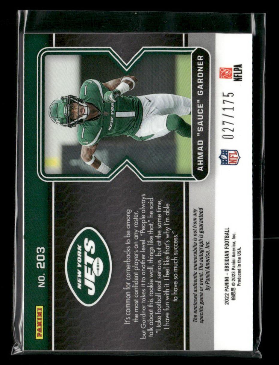 2022 Obsidian Ahmad "Sauce" Gardner Patch Auto #/175
