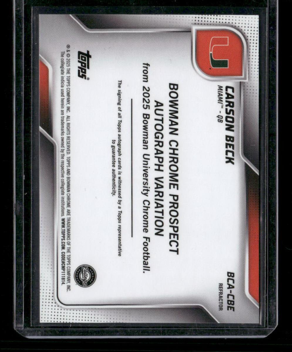 2025 Bowman University Chrome #BCA-CBE Carson Beck Prospect Auto Refractor #/299