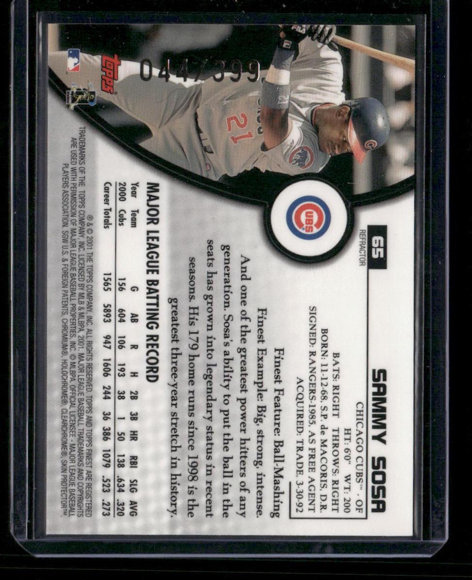 2001 Finest #65 Sammy Sosa Refractor #/399