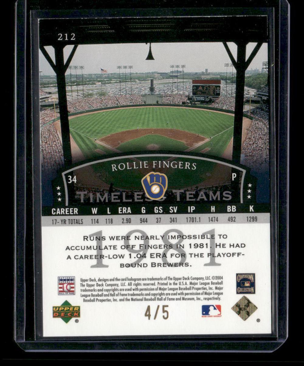 2004 Upper Deck Legends Timeless Teams #212 Rollie Fingers Gold #/5