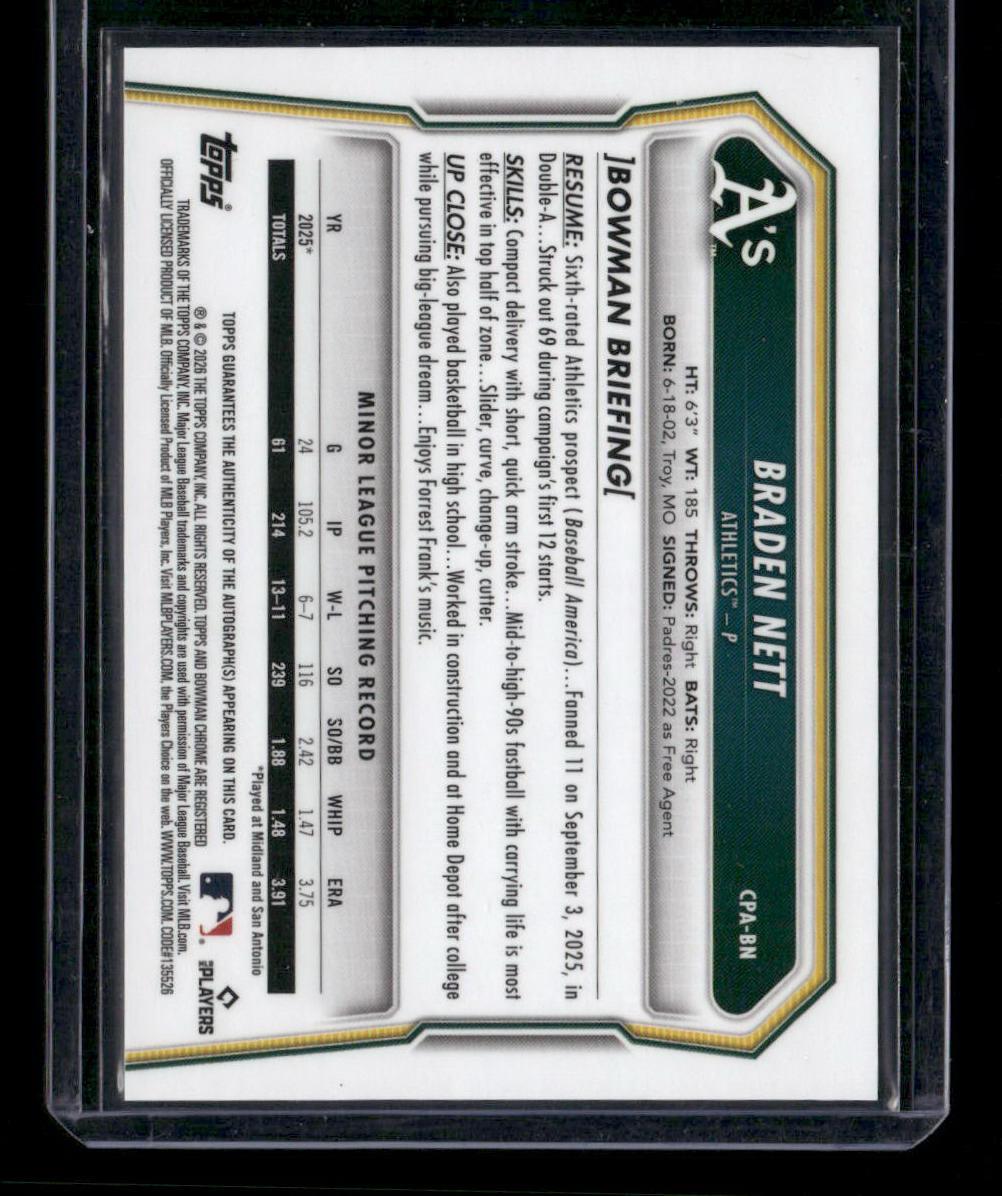 2026 Bowman #BP-137 Braden Nett Prospects Green Refractor #/99