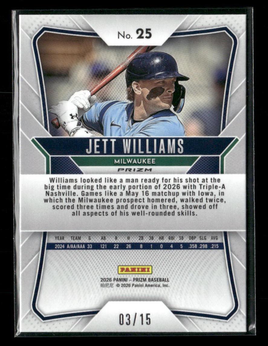 2026 Panini Prizm #25 Jett Williams Forest Camo Prizm #/15