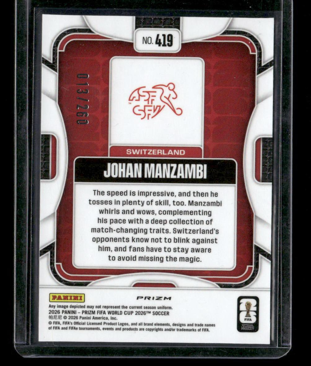 2026 Panini Prizm FIFA World Cup #419 Johan Manzambi Orange Lazer Prizm #/260