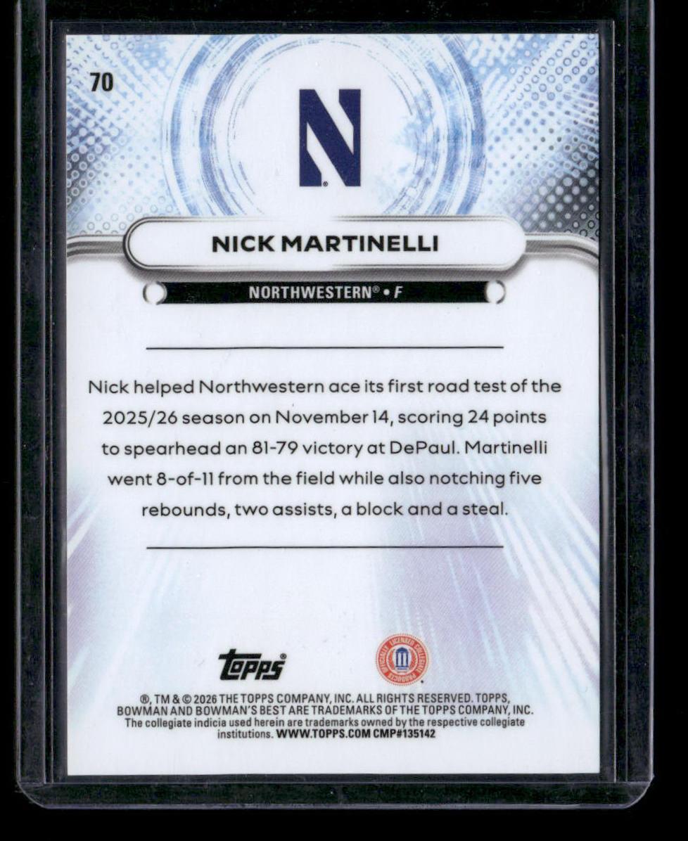 2025-26 Bowman's Best University #70 Nick Martinelli Teal #/15