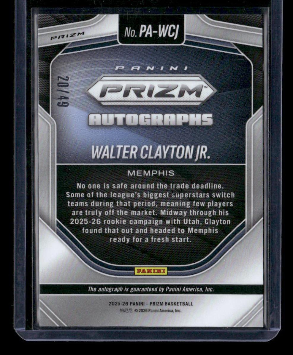 2025-26 Panini Prizm #PA-WCJ Walter Clayton Jr. Prizm Autographs Blue Ice #/49
