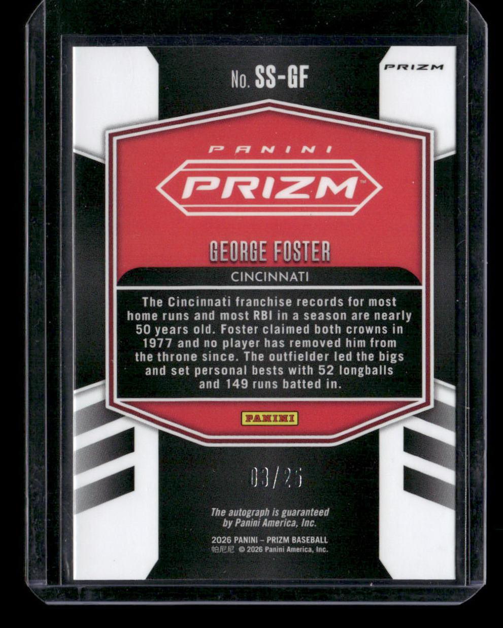 2026 Panini Prizm #SS-GF George Foster Sensational Signatures Green Prizm #/25