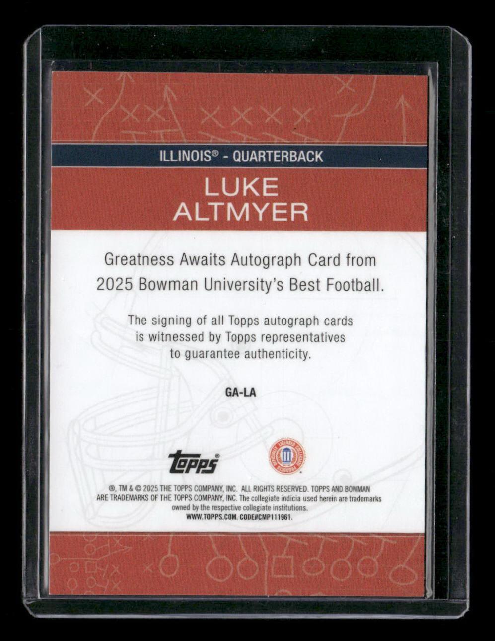 2025 Bowman University Best Luke Altmyer Greatness Awaits Autographs Gold #/50