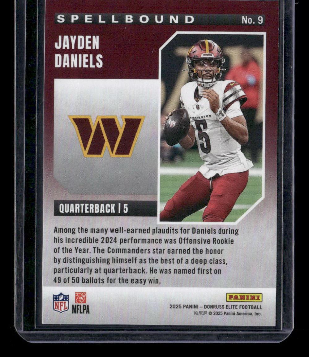 2025 Donruss Elite #9 Jayden Daniels Spellbound Blue #/75