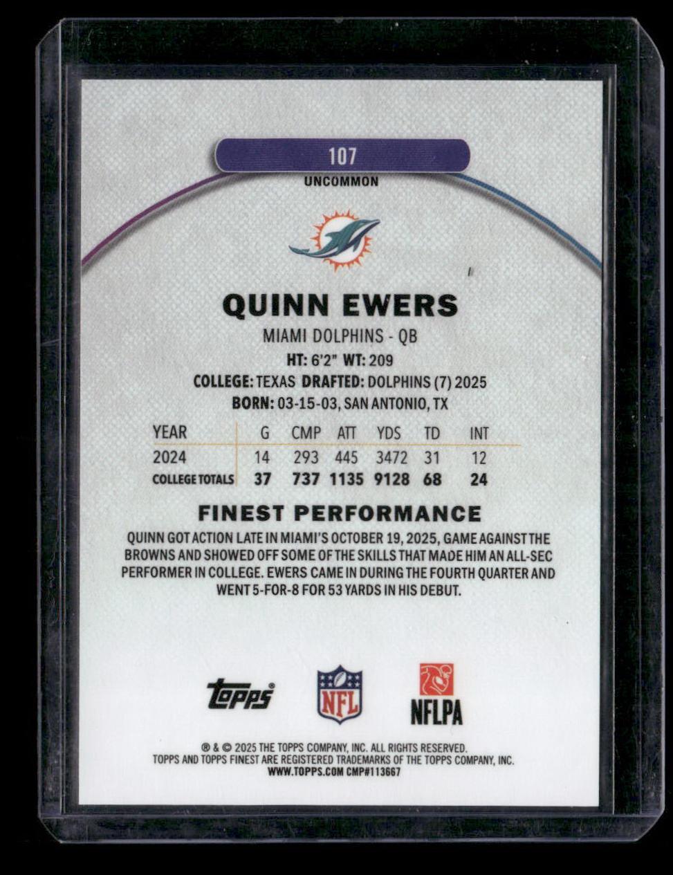 2025 Finest #107 Quinn Ewers Red Refractor #/5