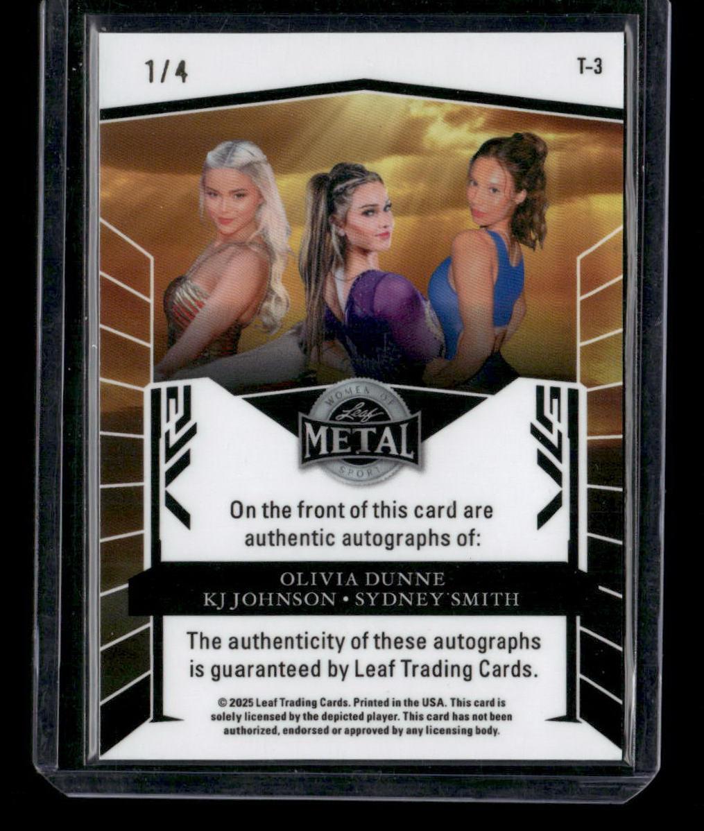 2025 Leaf Metal Trios Olivia Dunne KJ Johnson Sydney Smith Auto #/4