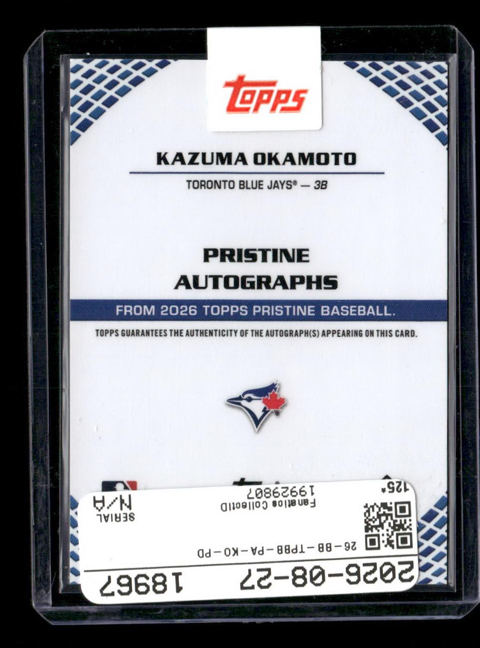 2026 Topps Pristine Kazuma Okamoto Purple Pulsar Auto #/99