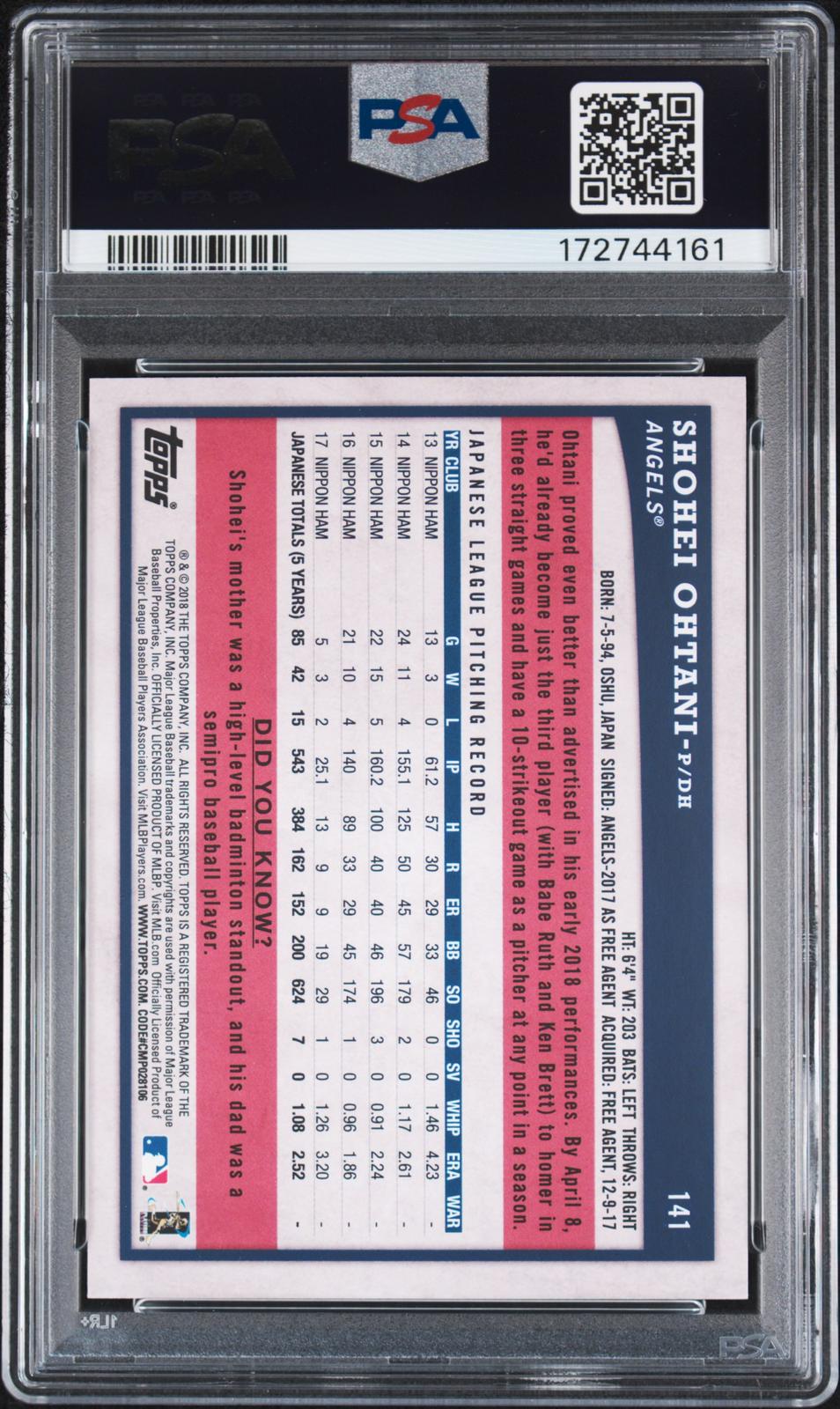 2018 Topps Big League #141 Shohei Ohtani Blue PSA 9