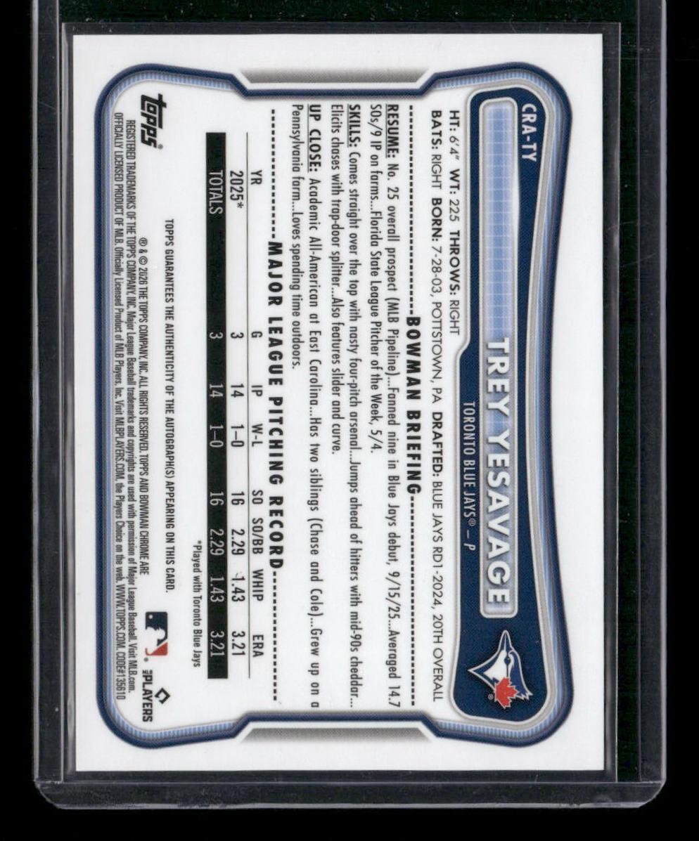 2026 Bowman #41 Trey Yesavage Rookie Green Refractor Auto #/99