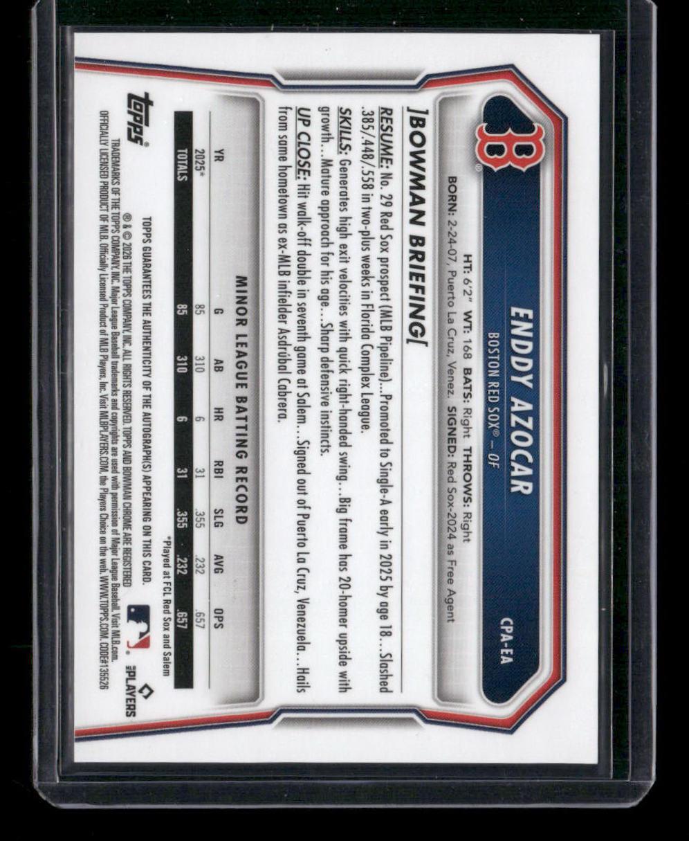 2026 Bowman Enddy Azocar Chrome Prospects Auto Gold Shimmer Refractor #/50