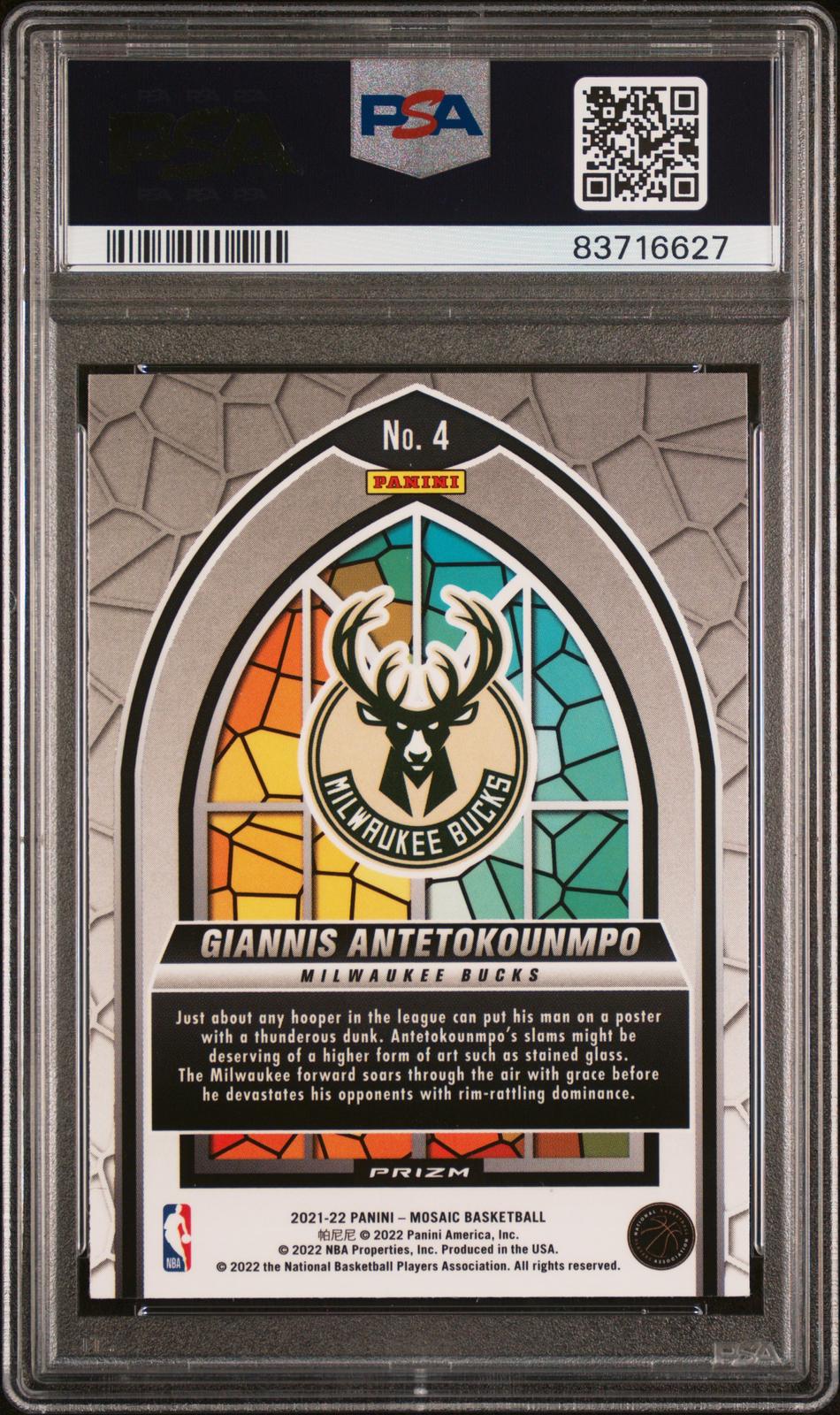 2021 Panini Mosaic Stained Glass #4 G.Antetokounmpo Stained Glass PSA 10