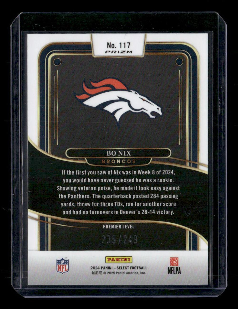 2024 Panini Select #117 Bo Nix Gold Tri Color Rookie #/249