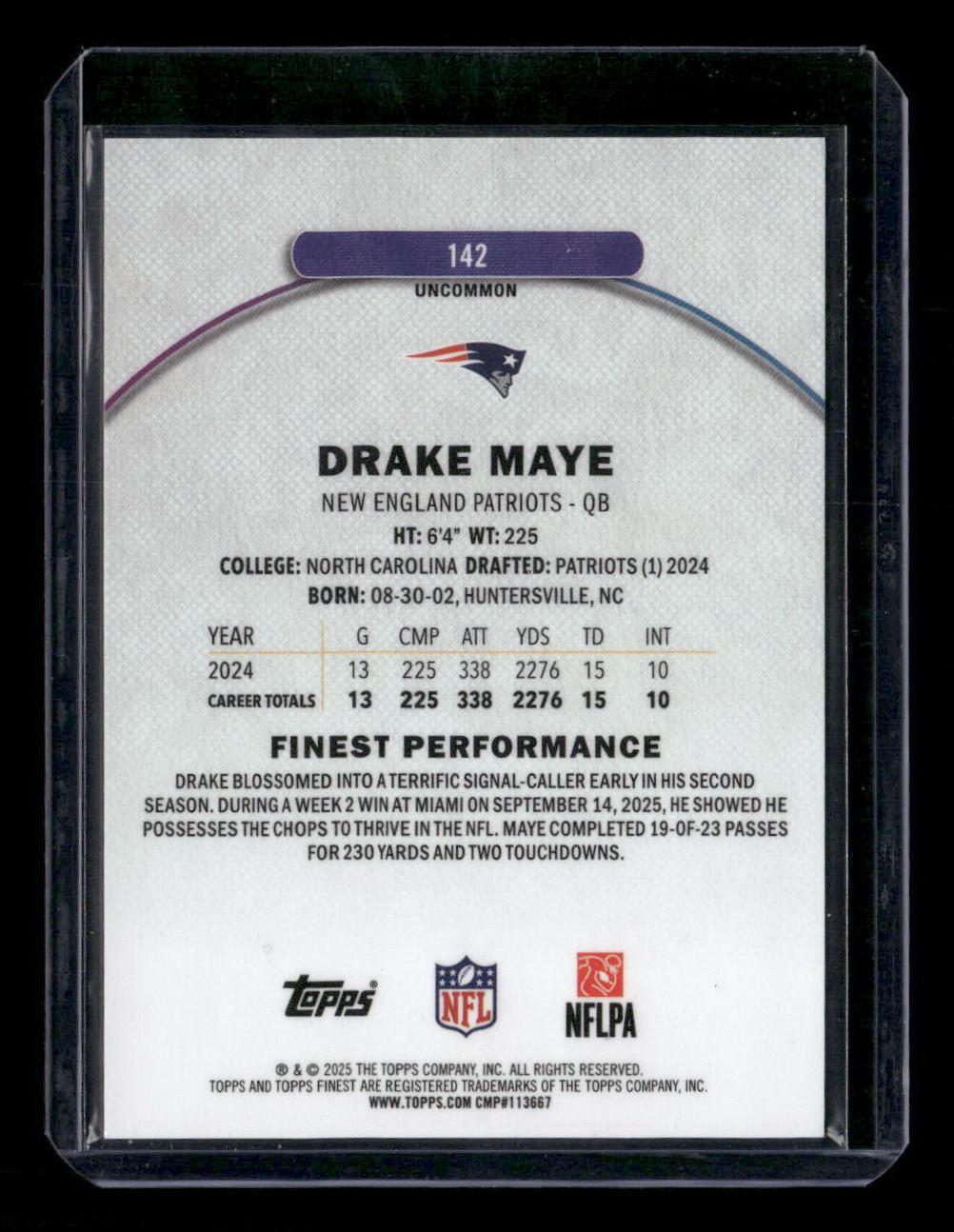 2025 Finest #142 Drake Maye Green refractor #35/35