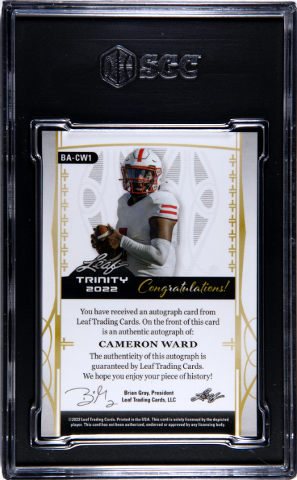 2022 Leaf Trinity #BA-CW1 Cam Ward Auto. /99 SGC 10