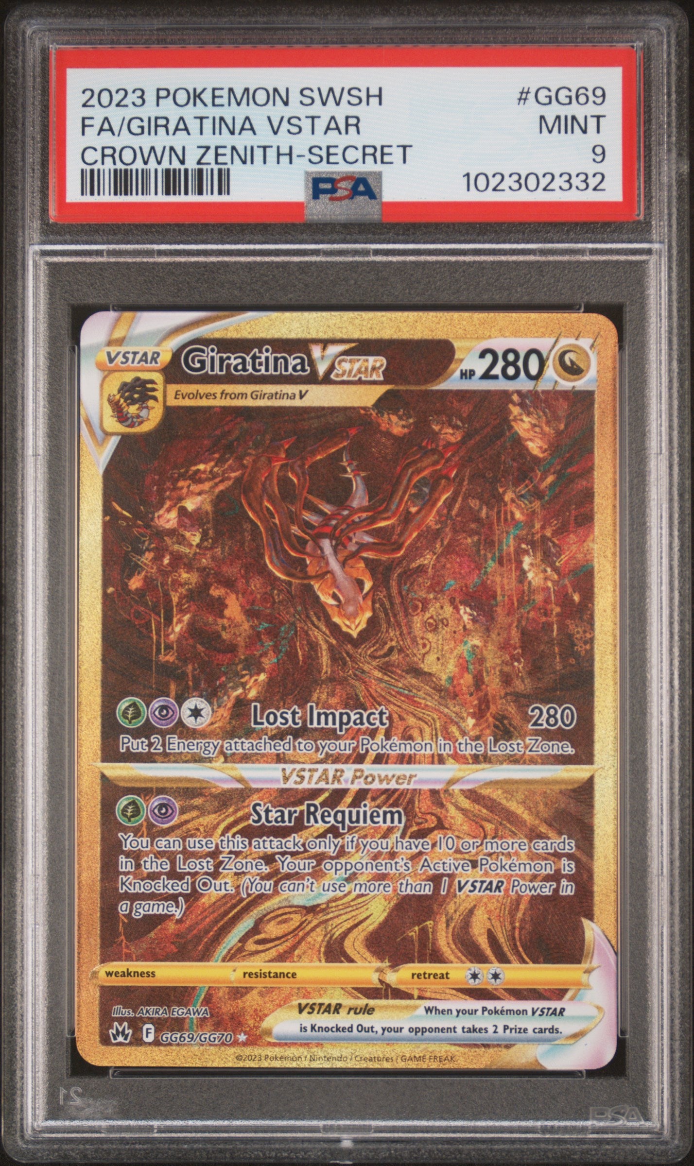 2023 Pokemon Sword And Shield Crown Zenith GG69/GG70 Giratina Vstar Crown Zenith-Secret PSA 9