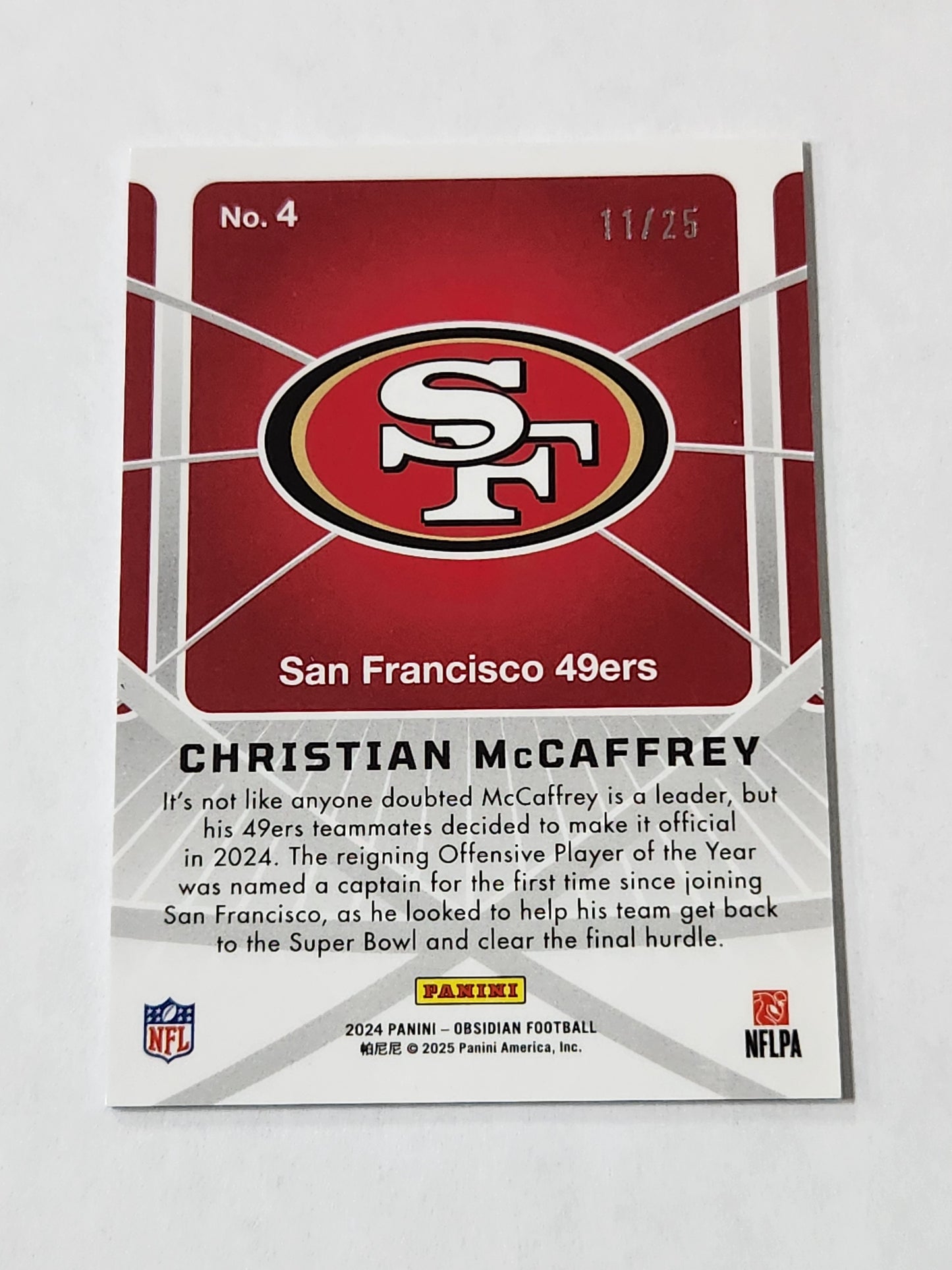 2024 Obsidian Christian McCaffrey Atomic Initial Blue # /25 SSP