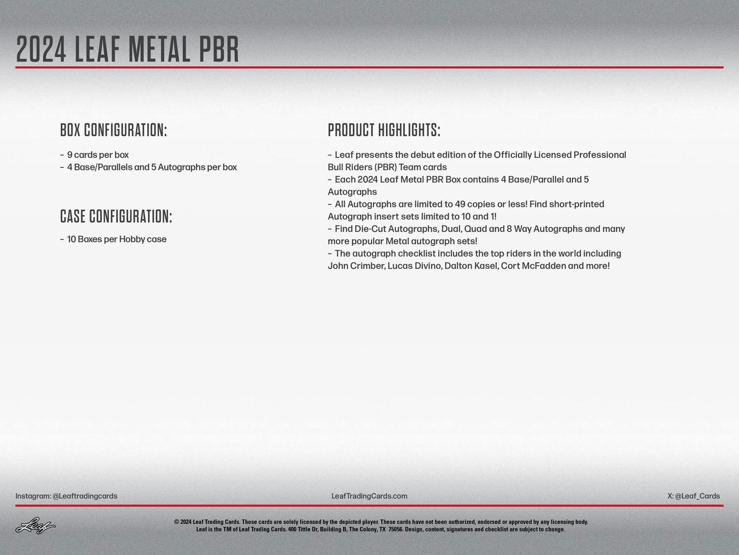 2024 Leaf Metal PBR Professional Bull Riders Hobby Box