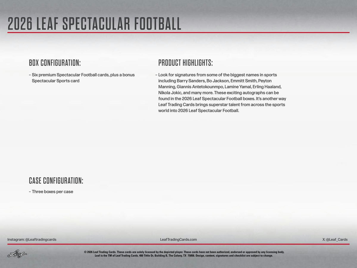 2026 Leaf Spectacular Football (1) Hobby Box