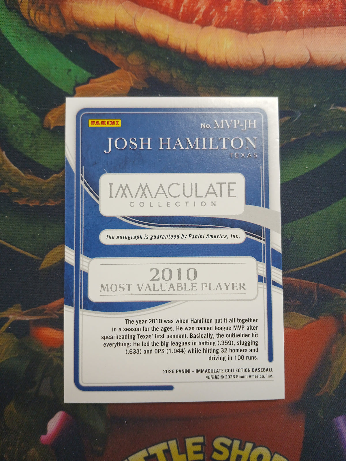2026 Immaculate Collection Josh Hamilton 2010 MVP On Card Auto #/25