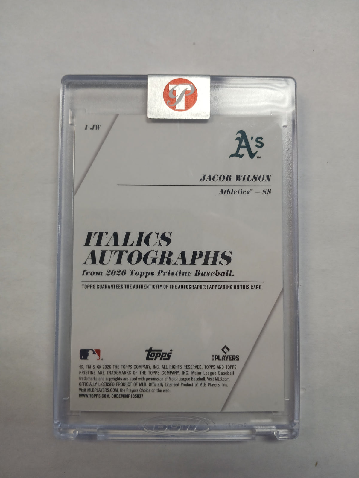 2026 Topps Pristine Jacob Wilson Italics On Card Auto #/99