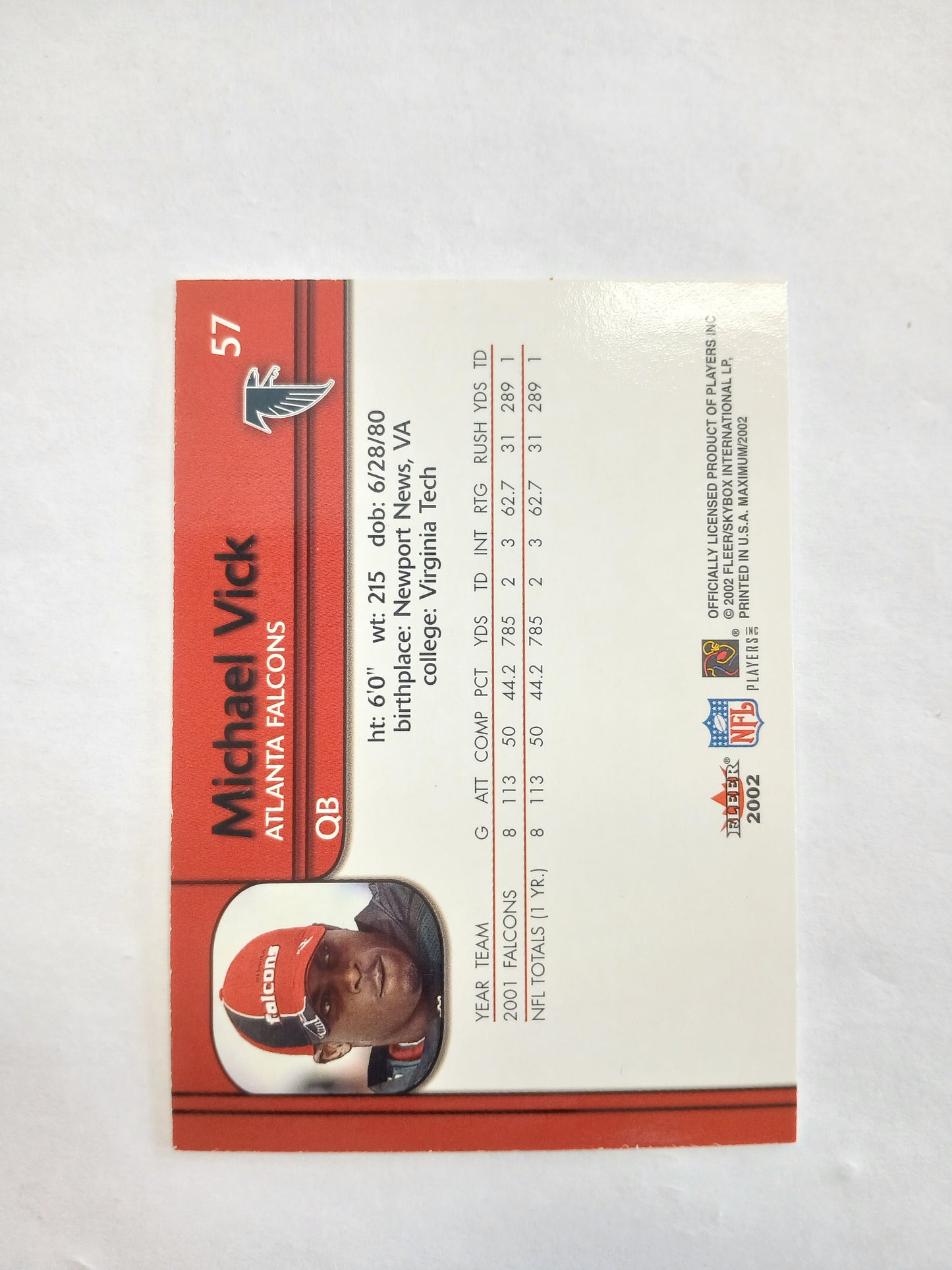 2002 Fleer Maximum Michael Vick Autograph #/250