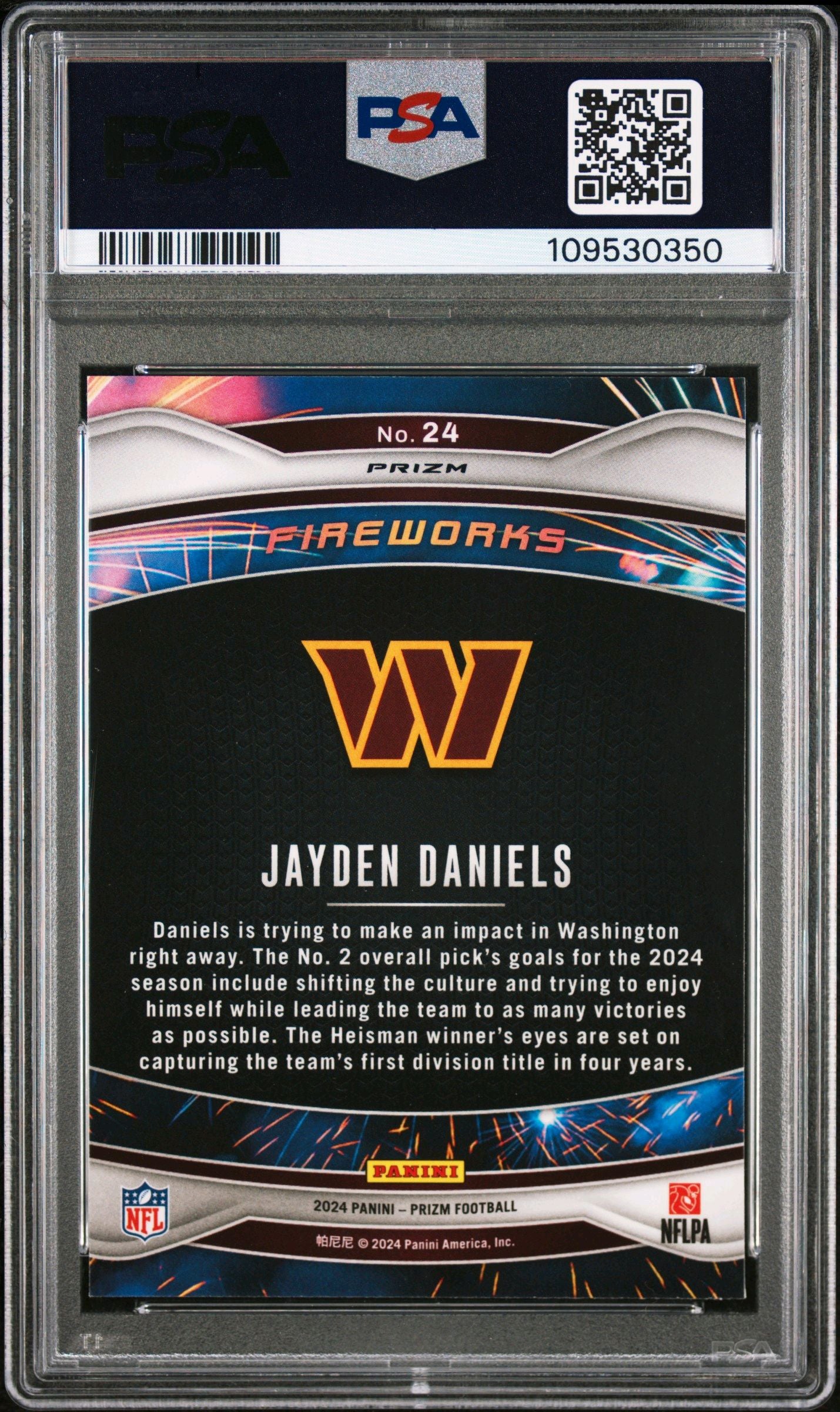 2024 Prizm Jayden Daniels Fireworks Green Ice PSA 10