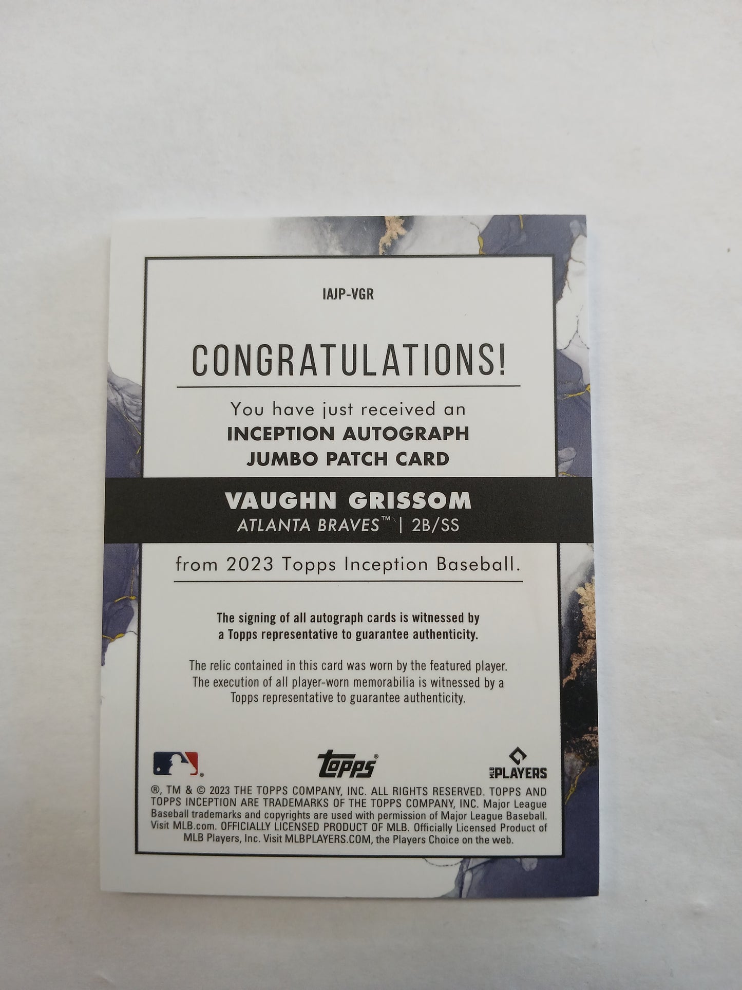 2023 Topps Inception Vaughn Grissom umbo Logo Patch Auto #/50