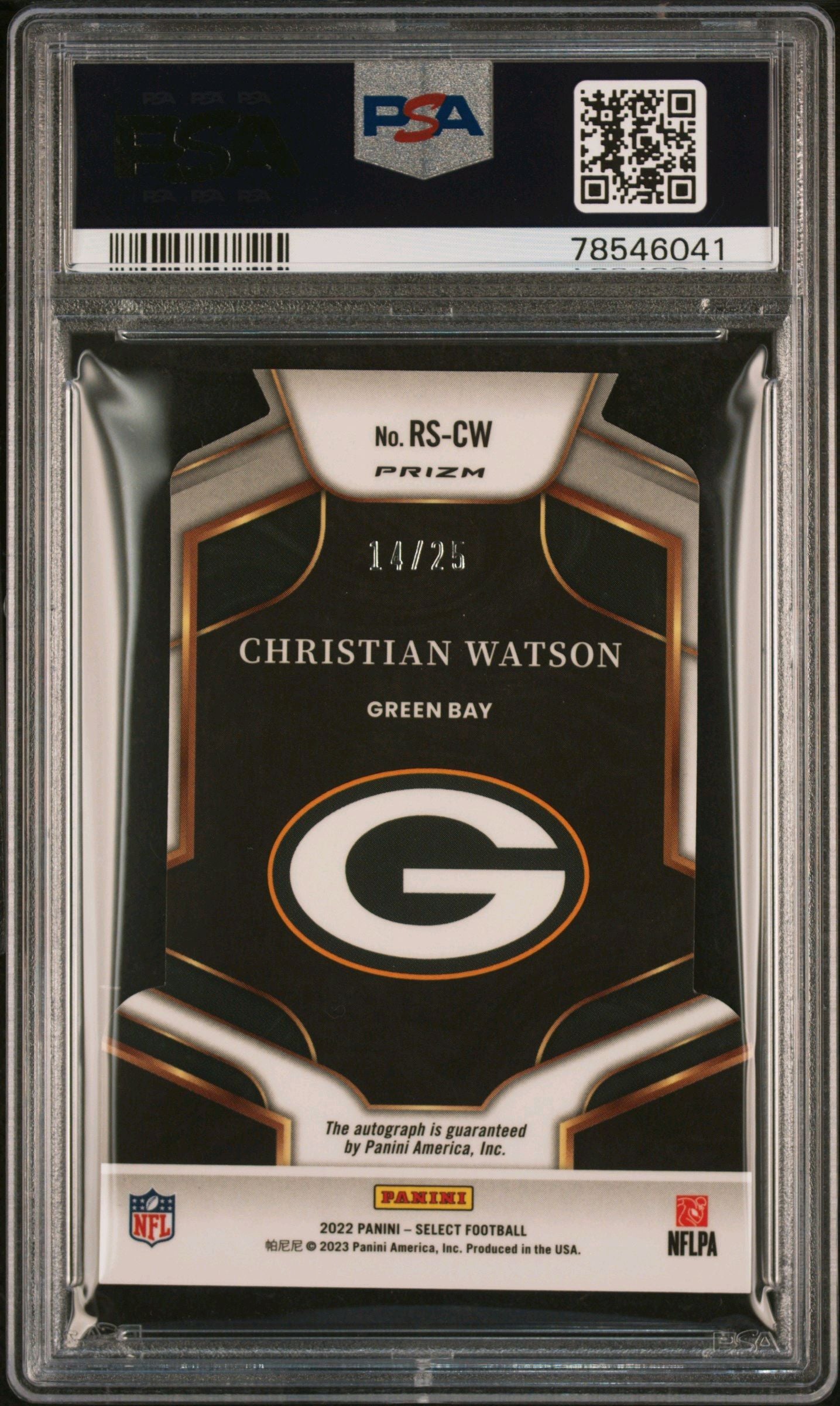 2022 Panini Select CHRISTIAN WATSON
Tie-Dye Die Cut Rookie Auto RC #/25
PSA 10