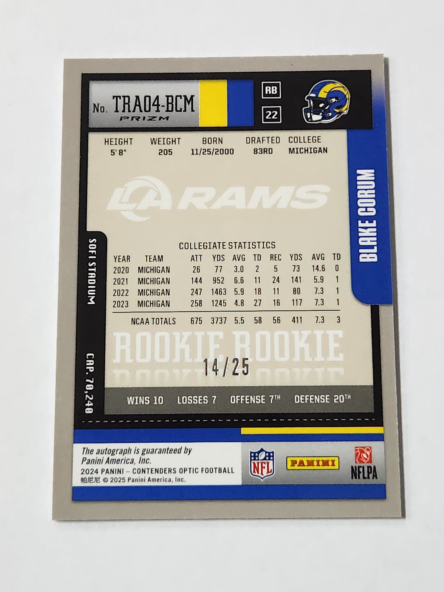 2024 Optic Contenders Blake Corum RC Rookie Ticket # /25