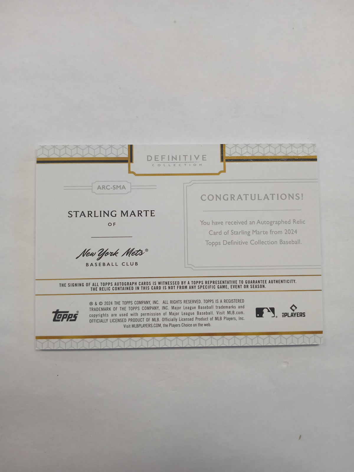 2024 Topps Definitive Collection Starling Marte Jumbo Patch On Card Auto #/50