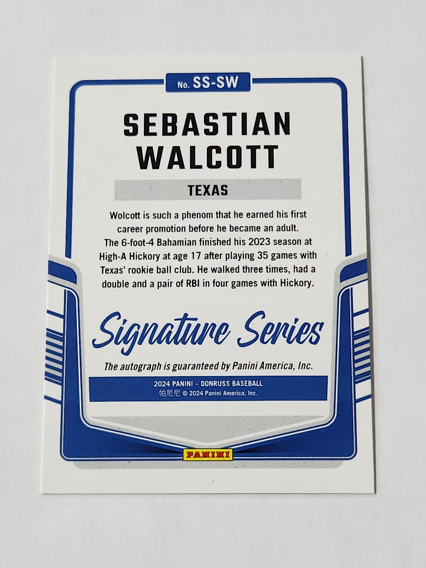 2024 Panini Donruss Signature Series Sebastian Walcott Auto # SS-SW