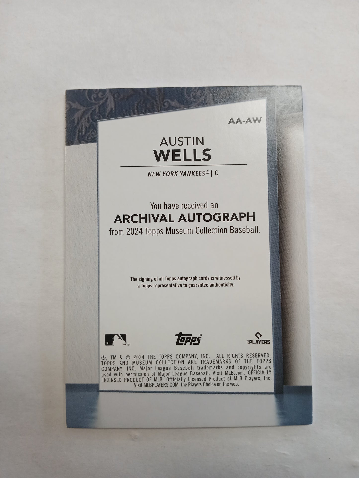 2024 Topps Museum Collection Austin Wells On Card Auto Rookie Blue Foil #/20