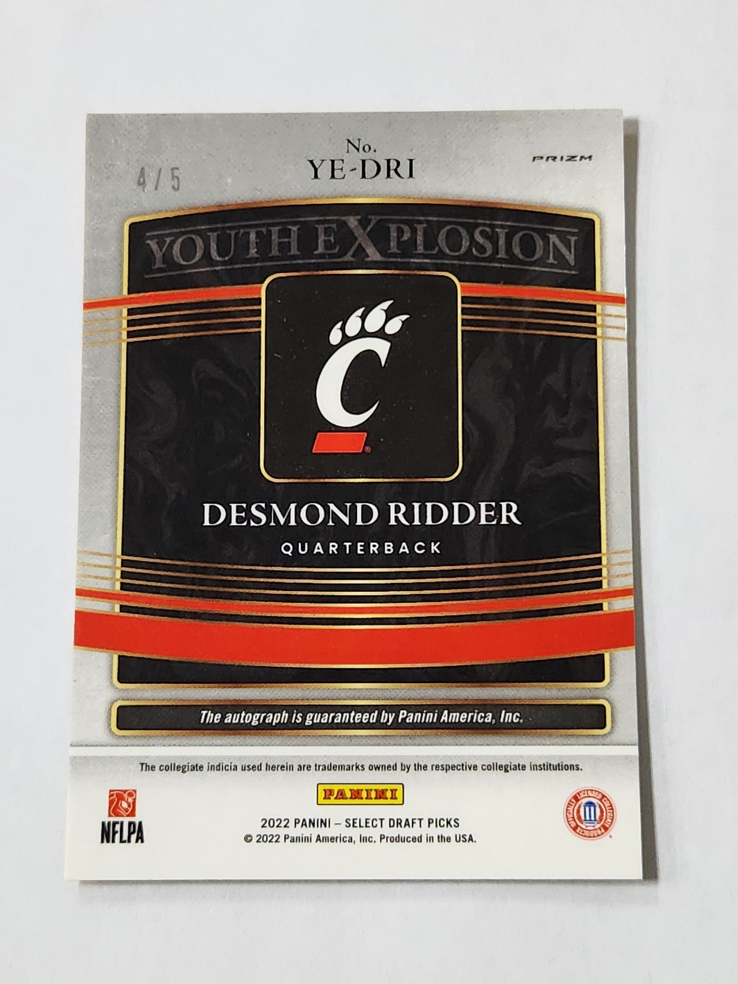 2022 Select Draft Picks Desmond Ridder Youth Explosion Rookie Auto Gold Lazer 4/5