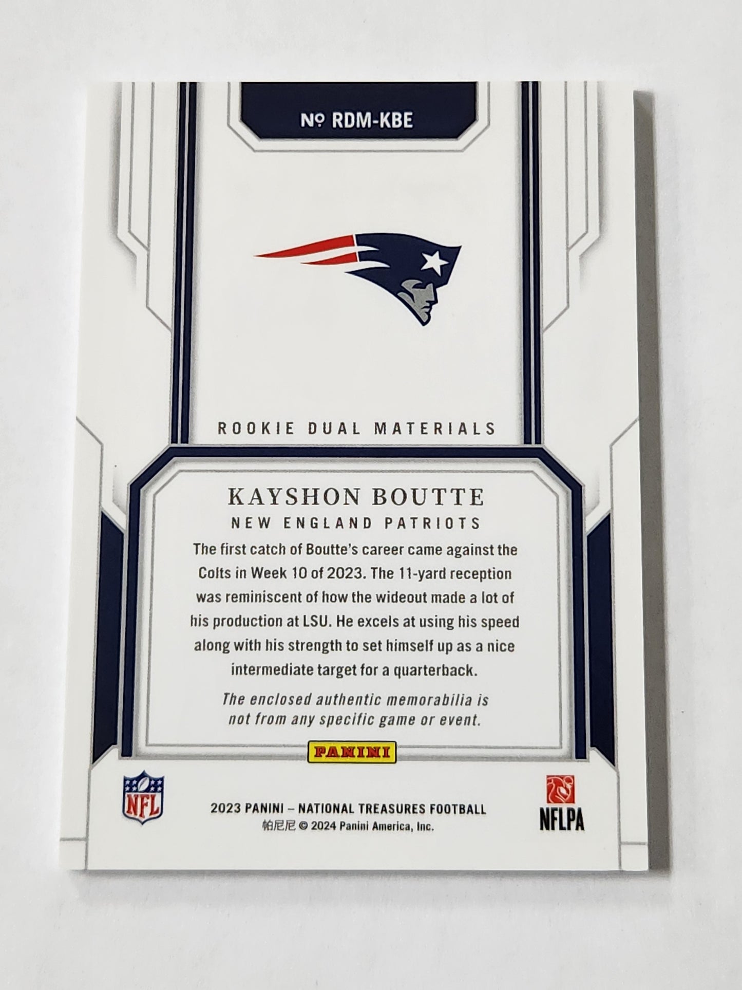 2023 National Treasures Kayshon Boutte Rookie Dual Patch /49 RDM-KBE