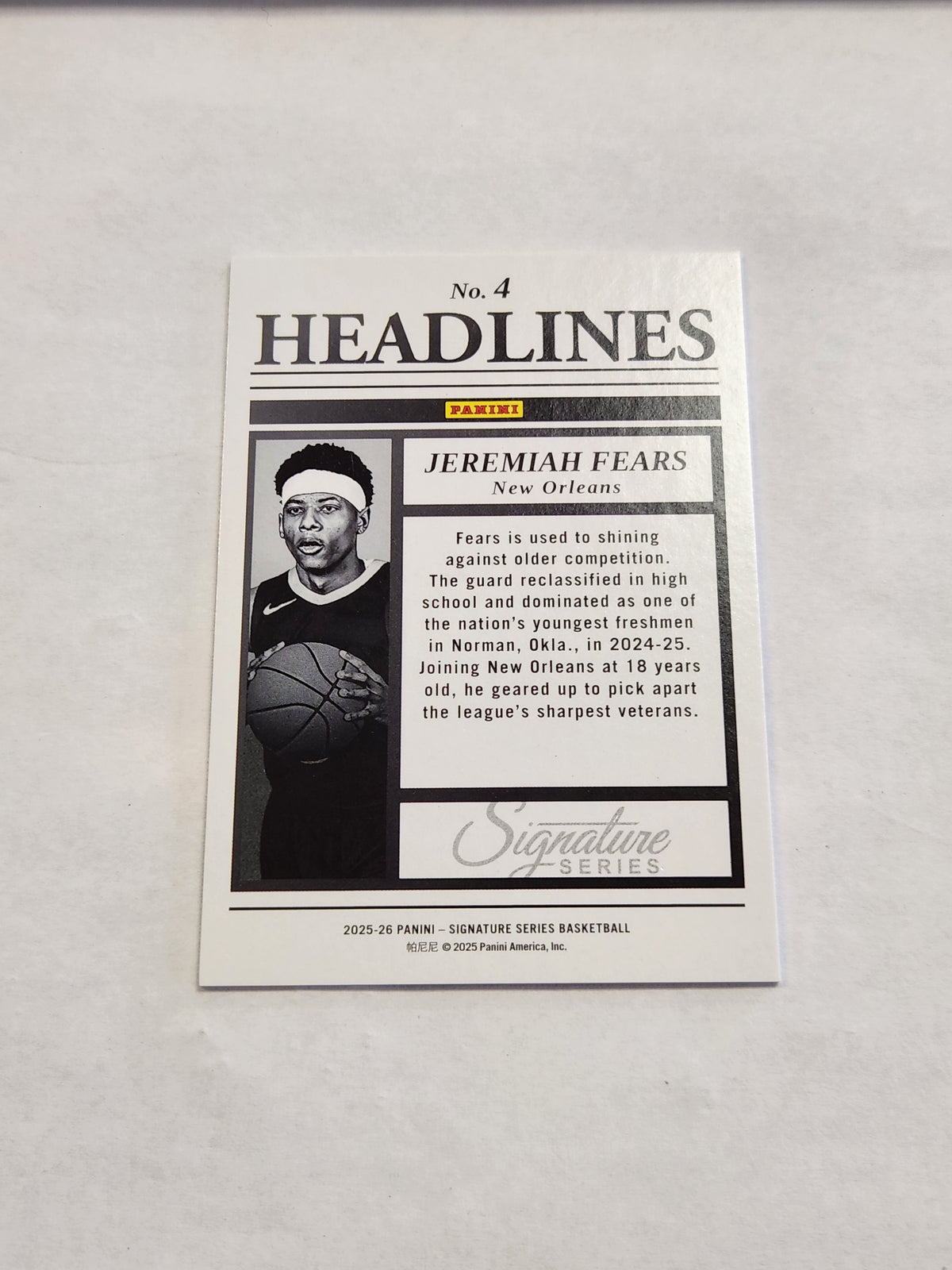 2025 Signature Series Jermiah Fears Headlines Gold #/10
