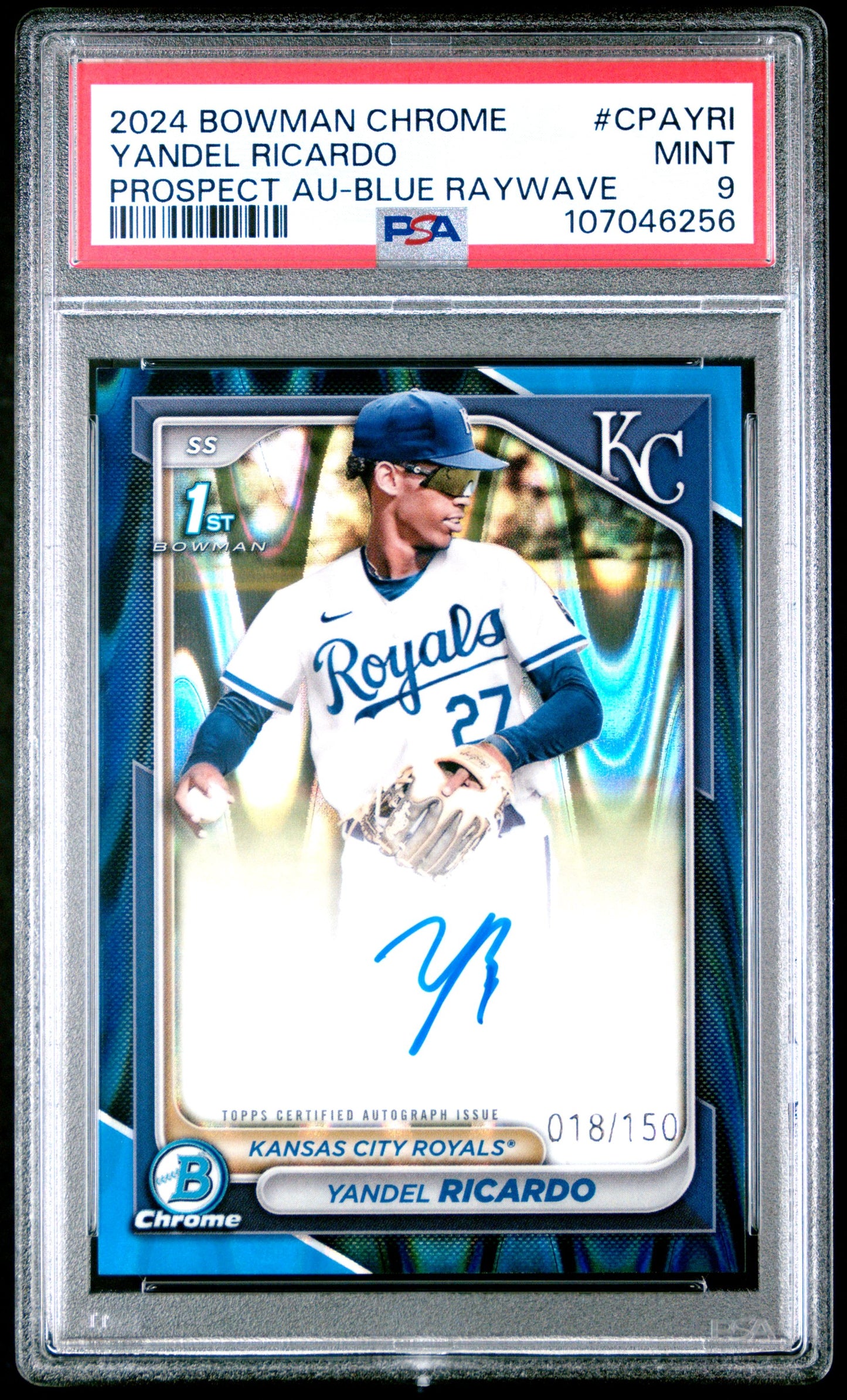 2024 BOWMAN CHROME PROSPECT AUTOGRAPHS #CPAYRI YANDEL RICARDO PROSPECT AU-BLUE RAYWAVE