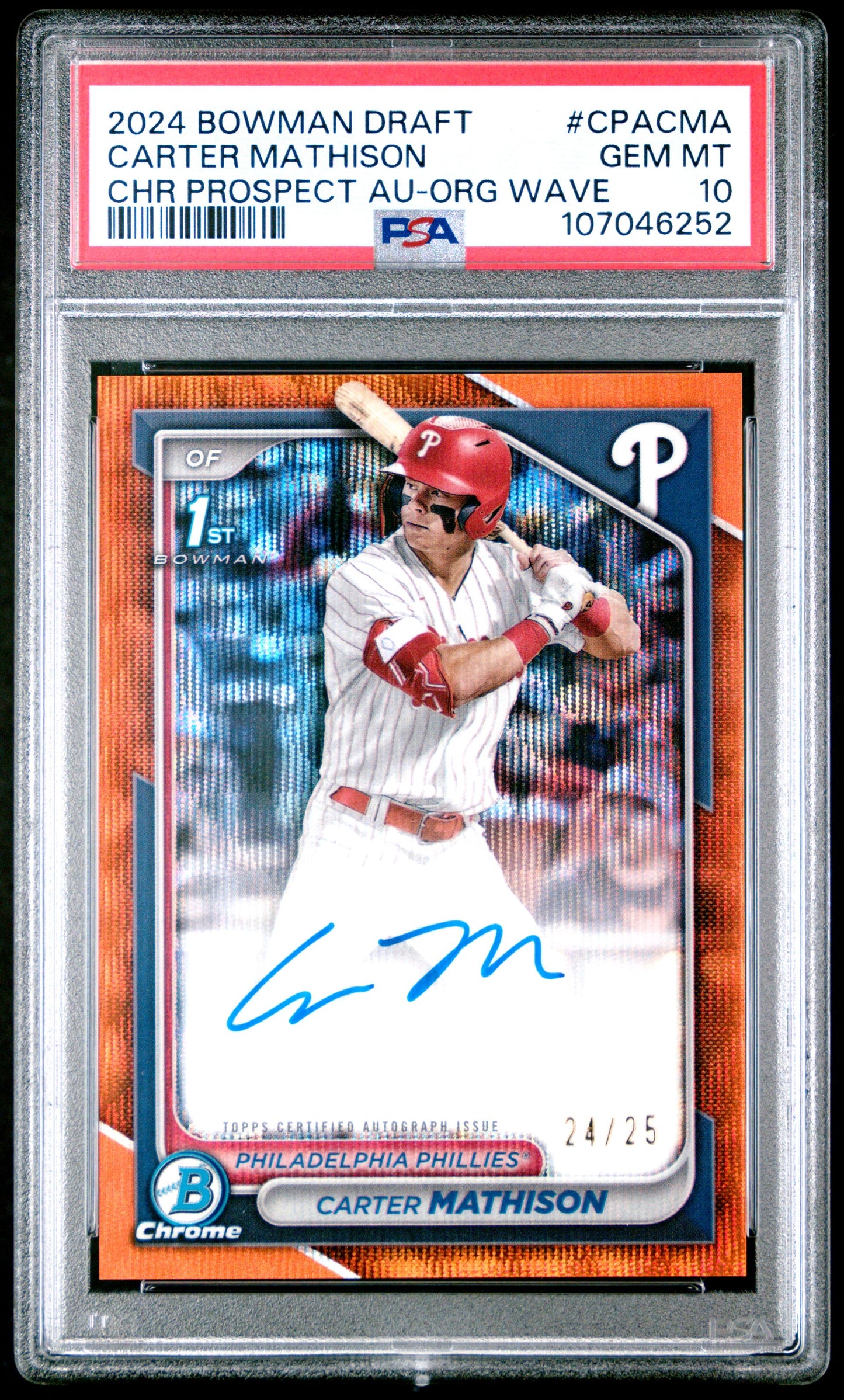 2024 BOWMAN DRAFT CHROME PROSPECT AUTOGRAPHS #CPACMA CARTER MATHISON CHR PROSPECT AU-ORG WAVE